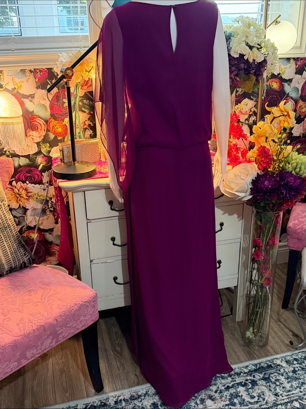 BCBG Pleated One-Shoulder Maxi Dress in Plum Berry - Picture 3 of 13